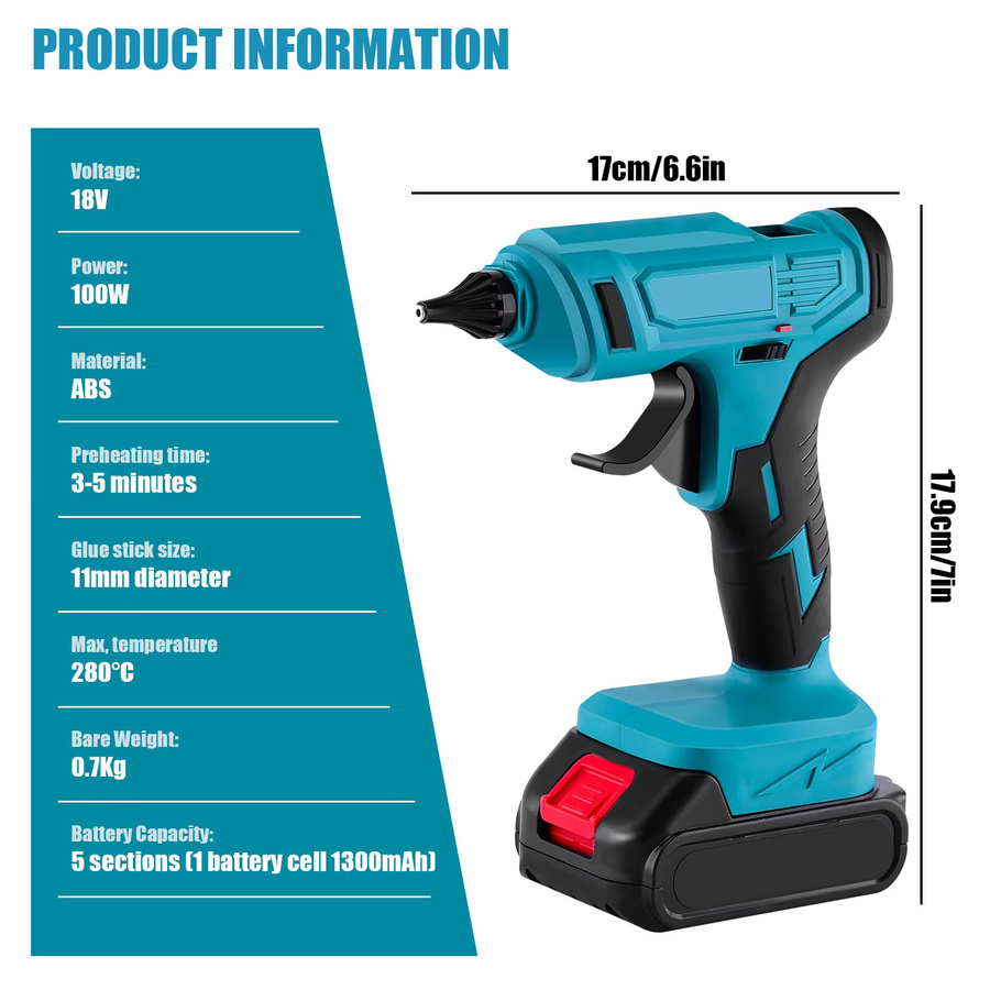 Kabellose Heißklebepistole von Makita mit 100W Leistung in Blau, kompatibel mit Makita 18V Akku - Bild 3