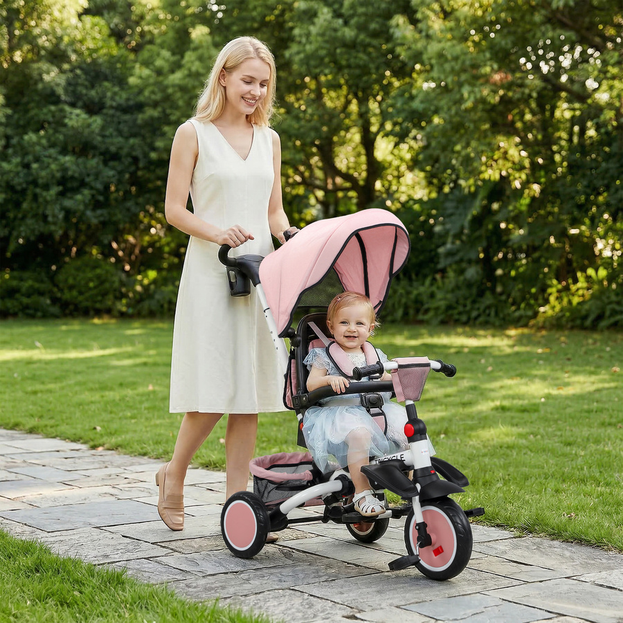AIYAPLAY 6in1 Kinderdreirad mit Schubstange und Sonnendach, Rosa, B/H/L: 52 x 111,5 x 98 cm - Bild 2