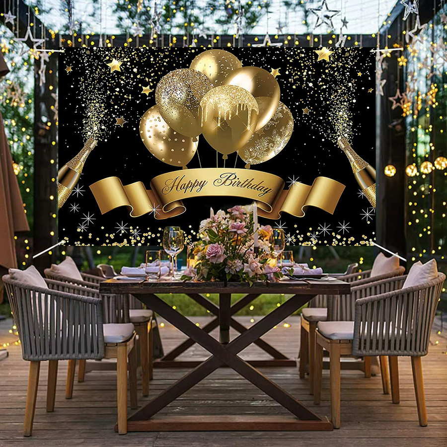 VIKAMA Happy Birthday Hintergrundbanner in Schwarz und Gold für Geburtstag und Jubiläumsfeiern - Bild 2