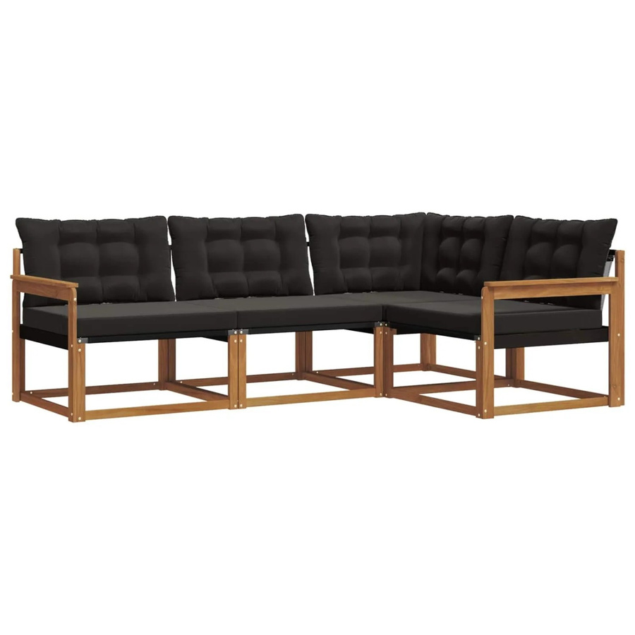 vidaXL Sofa Set 4-teilig L-Form aus Akazienholz und Textilene in Natur und Schwarz mit Kissen - Bild 2