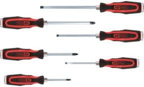 KS Tools ERGOTORQUEmax Schlagkappen-Schraubendreher-Satz, 6-teilig, Schlitz und PZ, rot - Bild 1
