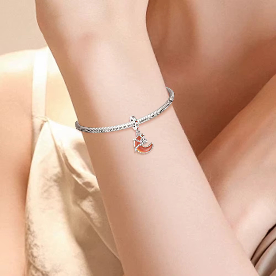 Neue Charms Anhänger, 925 Silber, Roter Mond, Rosen, Perle, Damen - Bild 2