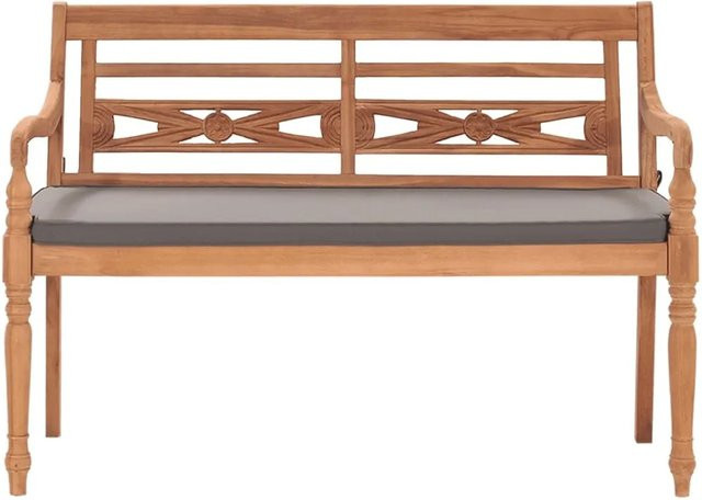 vidaXL Batavia Gartenbank aus Teak Massivholz mit grauen Kissen, Breite: 120 cm - Bild 1