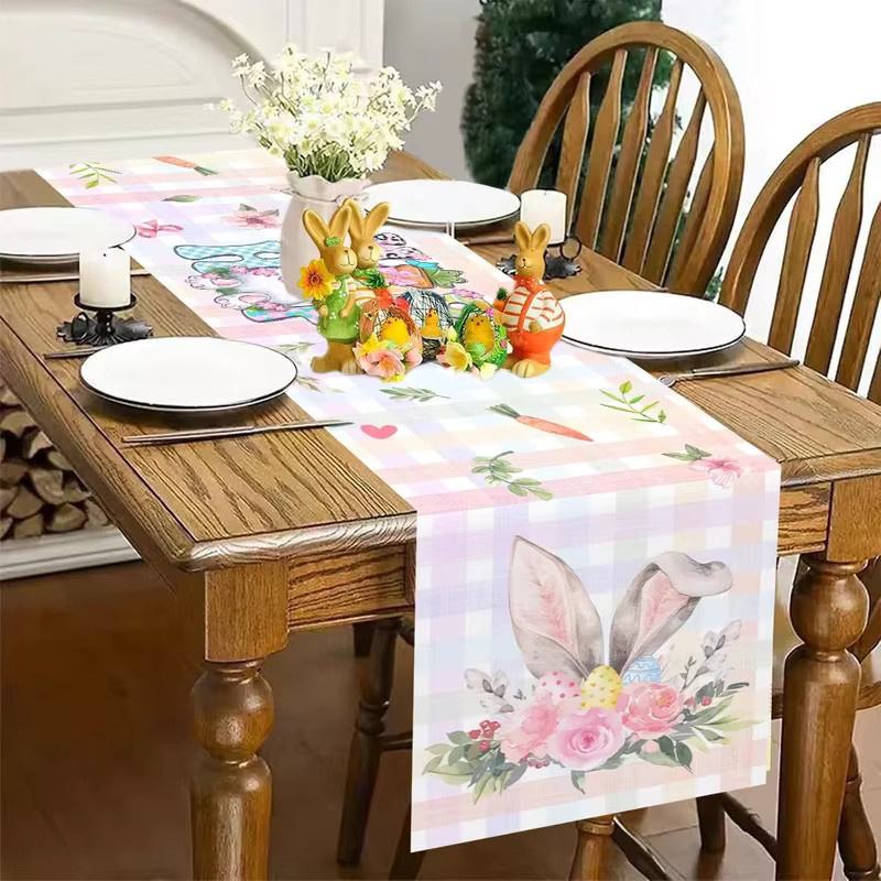 VIKAMA Oster-Tischläufer mit buntem Kaninchen-Design für Frühlingsfeiern, B/H: 180 x 35 cm, Mehrfarbig - Bild 4