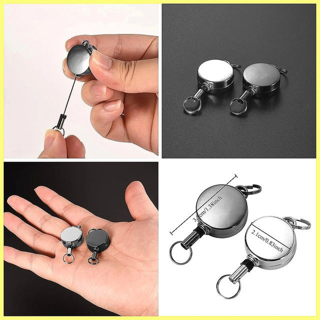 Dehnbare Schlüsselanhänger-Box mit Schlüsselring und ID-Karten-Aufbewahrung aus Metall in Silber - Bild 1