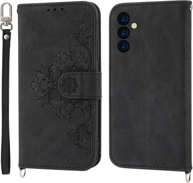 Samsung Flip-Ledertasche mit Kartenfach als Hülle für Galaxy S25 Edge S24 S23 FE S22 Ultra S21 S20 Plus S10 S9 Plus Note 20 Ultra in Schwarz - Bild 1