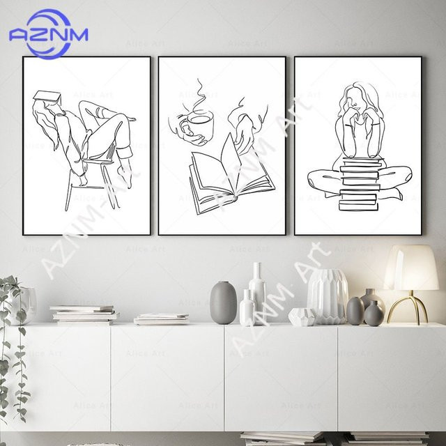 KAYOU Minimalistisches Linienkunst-Poster mit Blumen und Botanik als Leinwandgemälde zur Wanddekoration - Bild 1