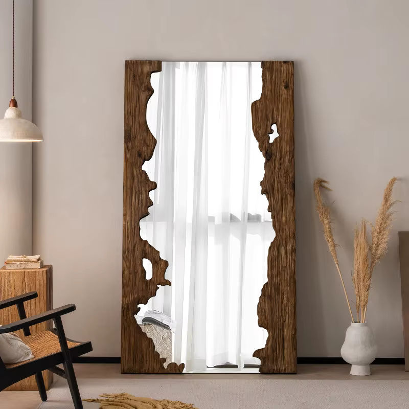 MLG Ganzkörperspiegel aus Holz im Mid-Century-Stil, freistehender Standspiegel in Braun, Rechteckig, H x B x T: 160 x 90 x 160 cm - Bild 2