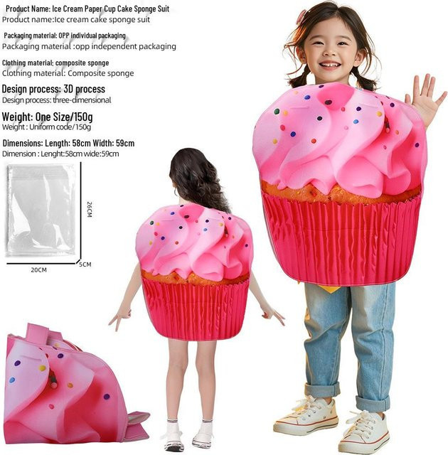 FashionFlair Kinder Halloween Cosplay Eisbecher Cupcake Kostüm, Rosa / Pink, One Size - Bild 1