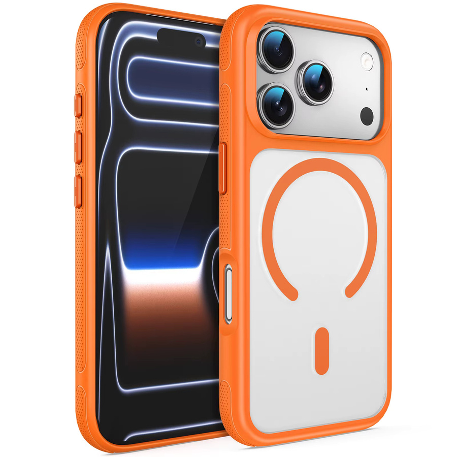 RPKKS MagSafe Magnetische Handyhülle mit luxuriösen Metallknöpfen und Soft Bumper für iPhone 17 16 15 14 13 12 Pro Max Air in Orange - Bild 7
