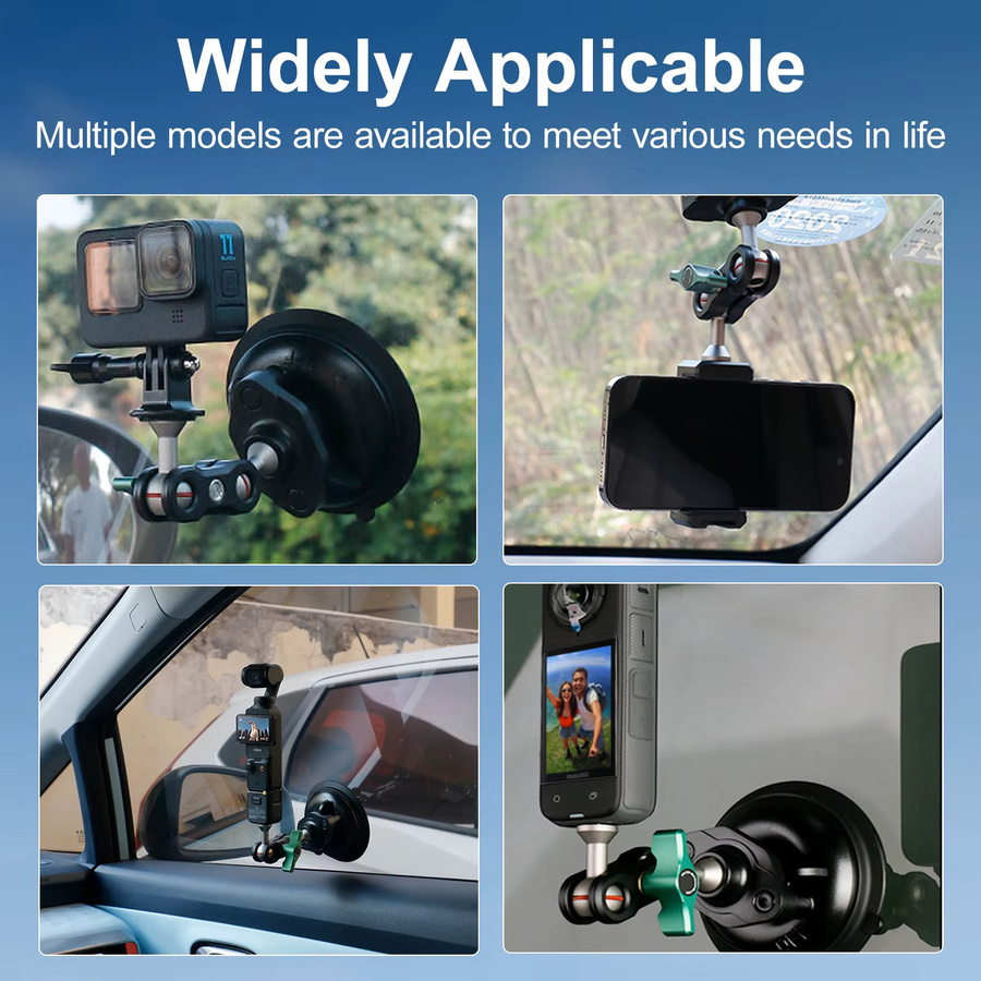 Sheingka Auto-Handy-Sportkamera-Halterung mit manueller Pumpe und Saugnapf, 360 Grad verstellbar, Schwarz, inklusive 1/4 Zoll Erweiterungsport, kompatibel mit GoPro, Insta360 und DJI - Bild 4