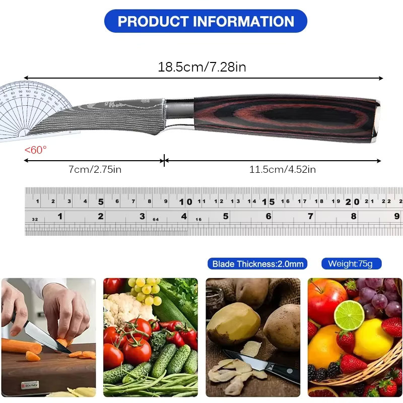 WXCOO Damaskus Allzweck-Tranchiermesser und Obstschälmesser mit Holzgriff - Bild 6