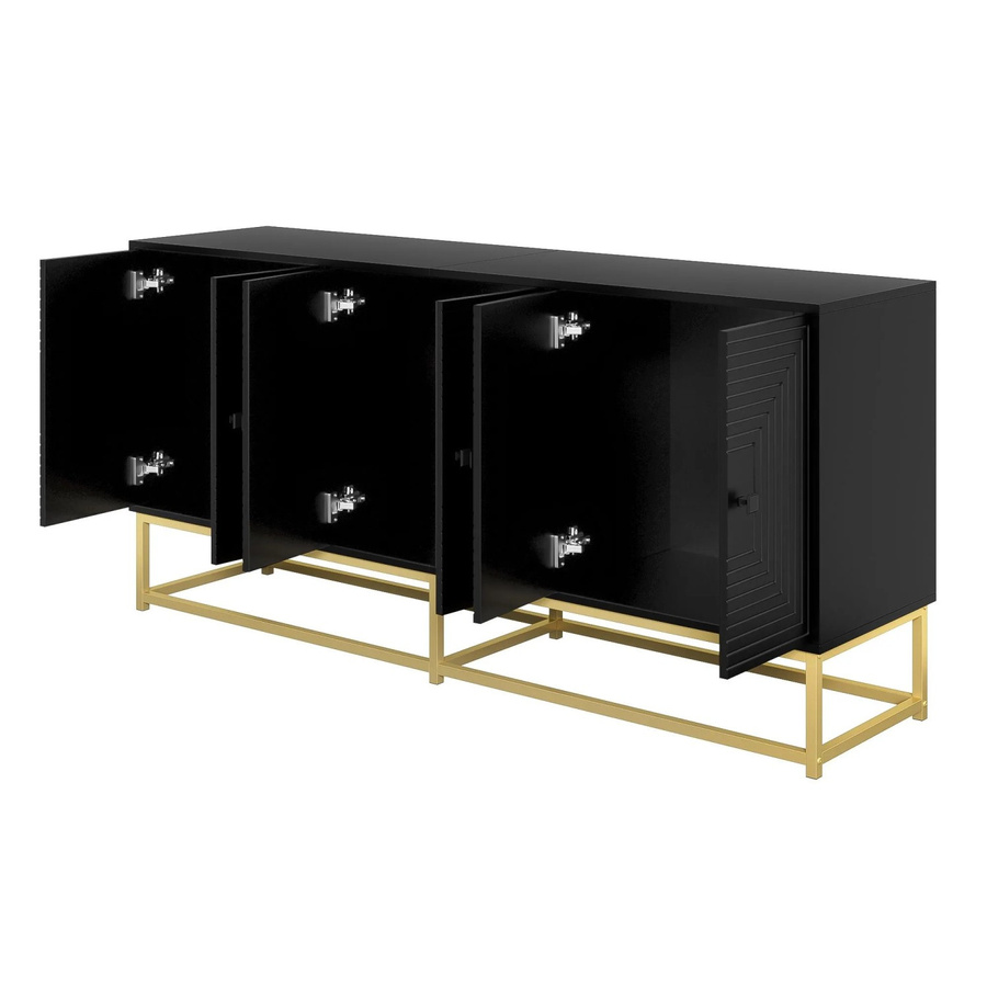 okwish Sideboard modern mit Doppeltüren für Wohnzimmer und Büro, Schwarz, B: 180 cm, T: 40 cm, H: 80 cm - Bild 2