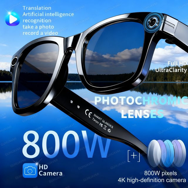 GUHUAVMI Intelligente KI-Brille mit 8-Millionen-Pixel-Kamera, wasserfeste Blaulichtschutzbrille für Videoaufnahmen, Fotoerkennung und Übersetzung in Schwarz oder Rot - Bild 1