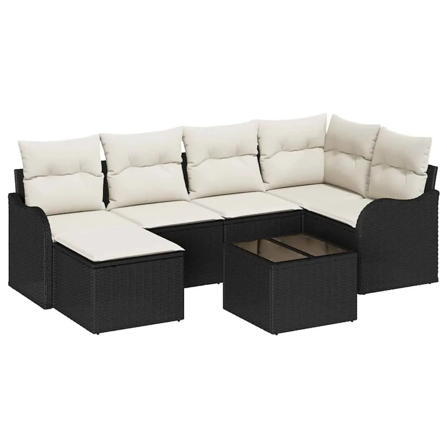 7-teiliges vidaXL Garten-Sofa-Set aus Poly-Rattan und Stahl in Schwarz-Weiß mit Kissen und Tisch - Bild 2