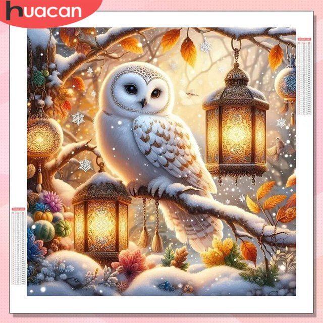 HUACAN 5D DIY Diamantmalerei Eule als Wanddekor mit Full Round Steinen in Multicolor - Bild 1