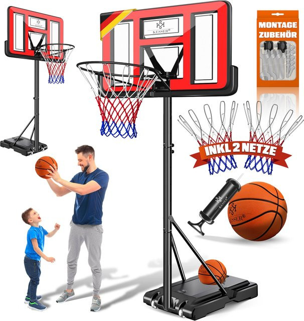 KESSER Basketballkorb Set höhenverstellbar 160-210 cm mit Rollen, Backboard, Basketball, Pumpe und 2 Netzen für Indoor und Outdoor - Bild 1