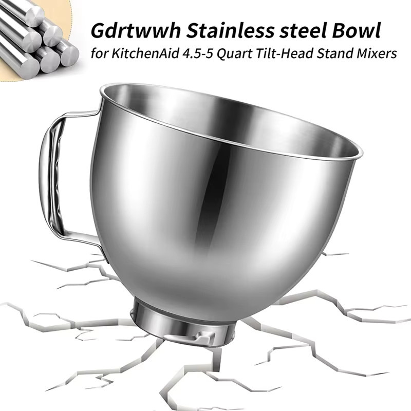 KitchenAid Edelstahl-Mischschüssel für Classic und Artisan Series Tilt-Head Küchenmaschinen, Silber, 4,5–5 Quart - Bild 2