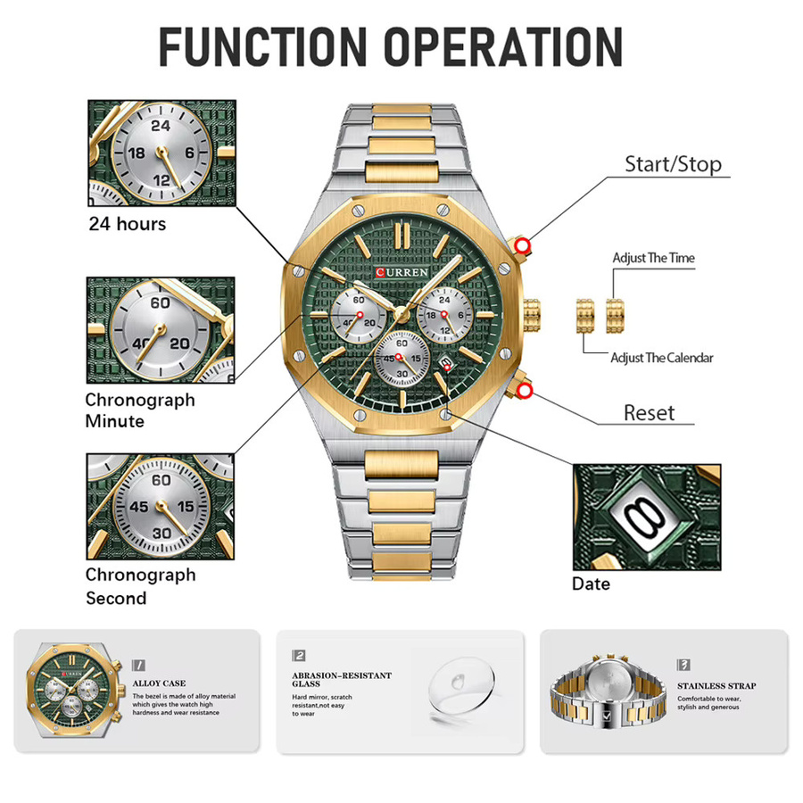 CURREN Chronograph, Edelstahl, Eckig, Gold, Herren - Bild 2