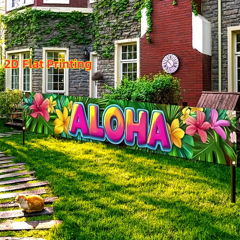 VIKAMA Hawaiianisches Tropisches Blumenbanner in Multicolour als hängende Kulisse für Garten, Rasen und Pool-Partys, B/H: 180 x 35 cm - Bild 2