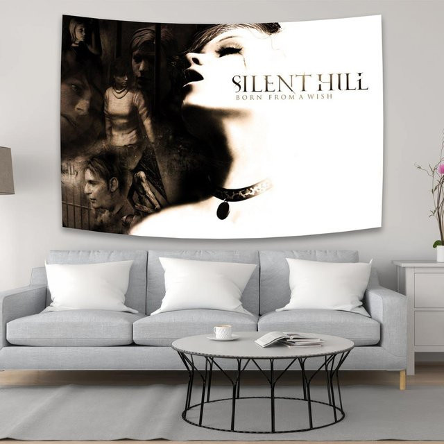 Silent Hill Mystischer Traum Wandteppich von JMG Household Supplies, Skandinavischer Stil mit Tintenmuster, Dekorative Wandkunst in Weiß, B/H: 40 x 60 cm - Bild 1