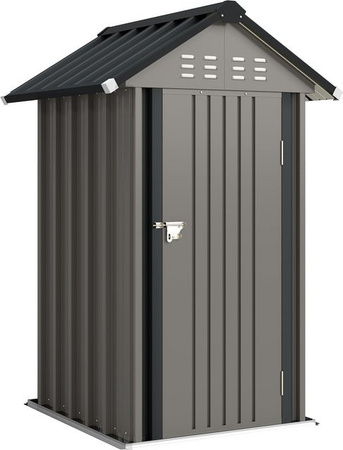 Outsunny Metall Gerätehaus mit Satteldach und Schloss, wetterfester Geräteschuppen für Garten und Terrasse, Hellgrau, B/T/H: 122 x 121 x 192 cm
