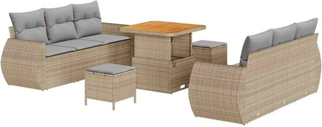 vidaXL Gartensofa-Set aus Poly-Rattan in U-Form mit 9-teiligem Zubehör, Beige und Hellgrau - Bild 1