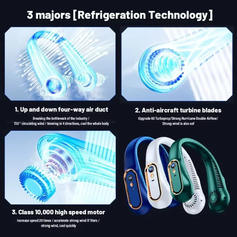 VIKEFON Halsventilator ohne Rotorblätter, Mini, Weiß, USB-aufladbar, leise mit Digitalanzeige und 5 Leistungsstufen - Bild 2