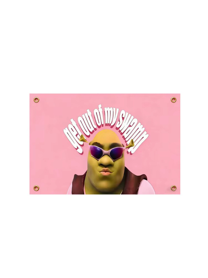 Shrek-Meme Wandteppich Get Out of My Swamp aus Polyester, rosa Wanddekoration mit Shrek und Sonnenbrille, B: 90 cm, H: 60 cm - Bild 2