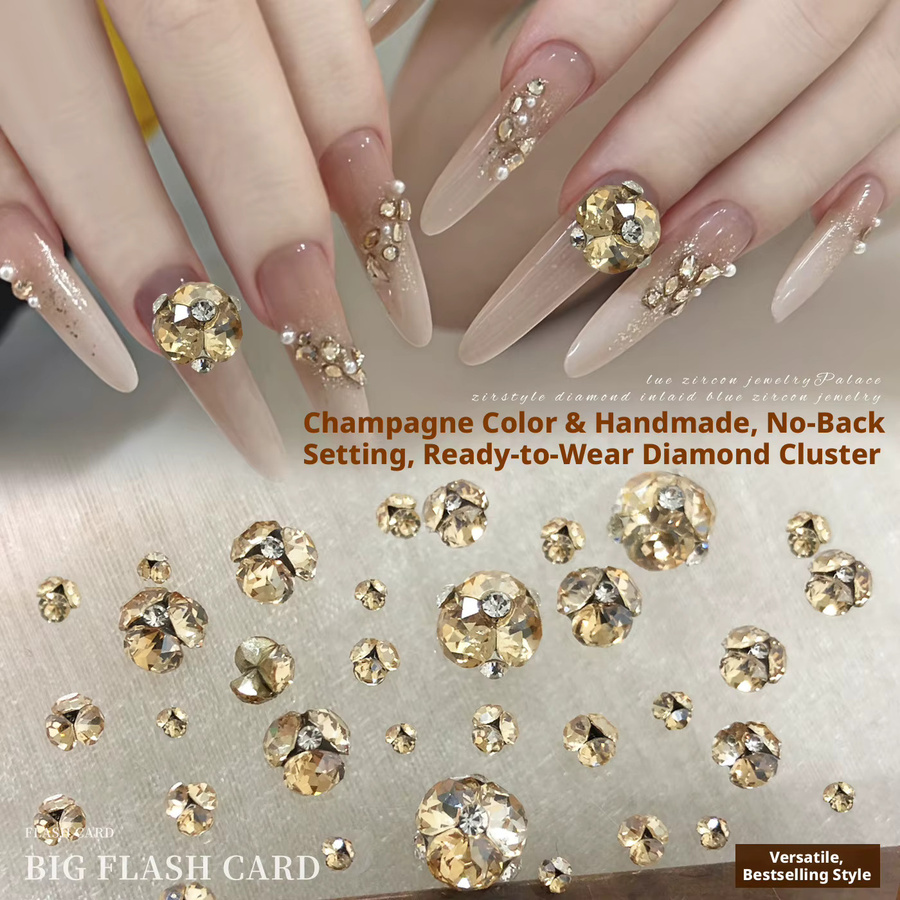 YYM Nagelrhinestone-Kugeln, Champagner, Glänzend, 10 Stück - Bild 2
