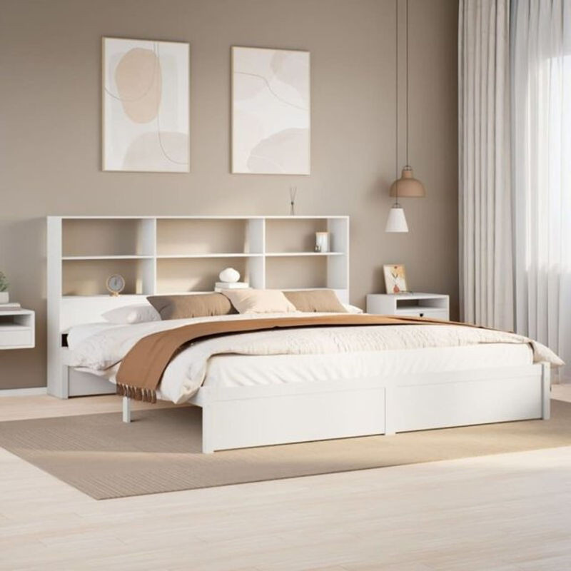 Massivholzbett Vidaxl aus Kiefer mit Regal in Weiß, B/T/H: 180 x 200 x 110 cm - Bild 1