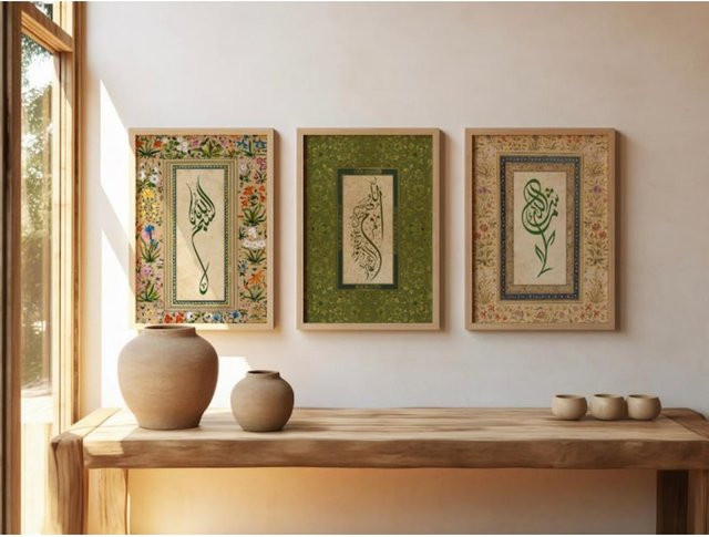 AZNM Wandkunst Poster mit islamischer arabischer Kalligraphie und floralem Boho-Design als Leinwanddruck in Mehrfarbig - Bild 1