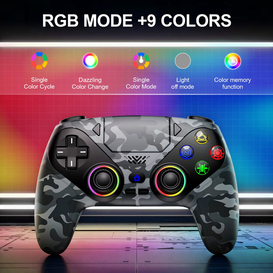 Bonacell RGB Kabelloser Controller für Playstation 5 und PC mit Programmierbaren Tasten, Turbo-Funktion und Dual-Vibration in Weiss/Multicolour - Bild 2