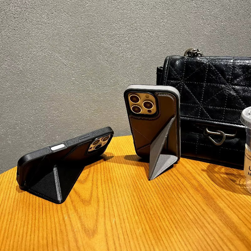 Schicke Business-Leder Handyhülle mit faltbarer Standfunktion für Apple iPhone 16 15 14 13 12 11 Pro Max Plus, stoßfest, Farben: Schwarz oder Grün - Bild 4