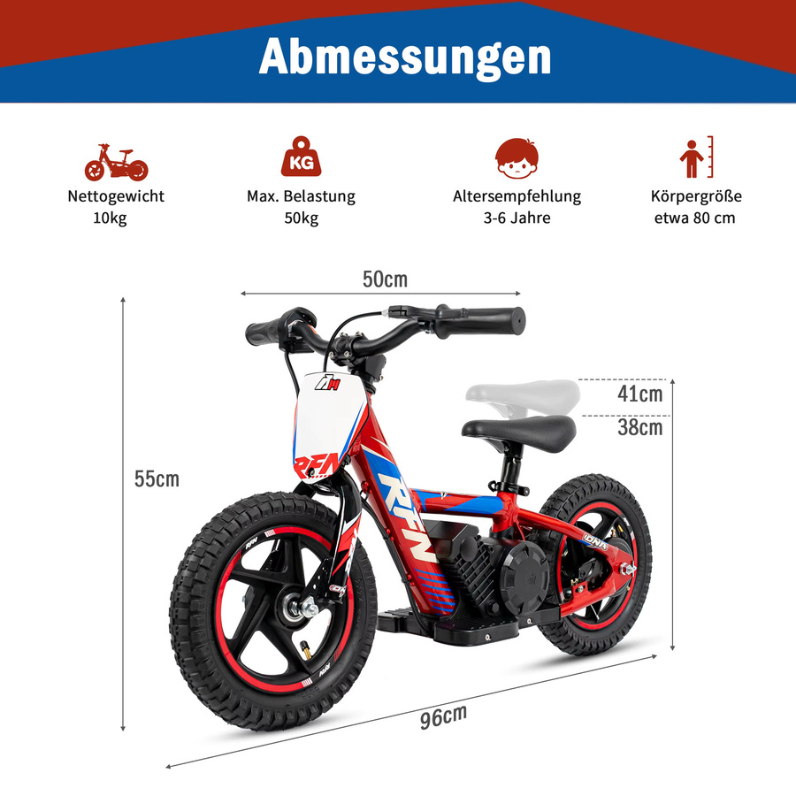 Sinaopus 12-Zoll Kinder-E-Motorrad in Mehrfarbig – 24V 64,2Wh 100W All-Terrain Elektro-Dirtbike für Jungen und Mädchen mit 13 km/h Geschwindigkeitsbegrenzung für Kinder ab 3 Jahren - Bild 6