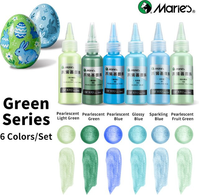 Marie's Acrylfarben-Set mit 6 grünen Metallic-Farben in Perlglanz, 50 ml pro Farbe - Bild 1