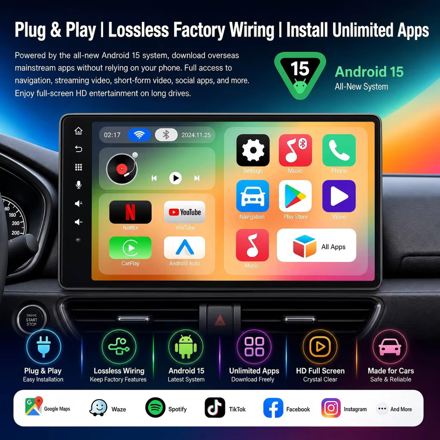 Android 15 CarPlay AI Box Schwarz: Kabellose Umwandlung von CarPlay und Android Auto mit Netflix und YouTube Kompatibel mit Volkswagen VW Kia und Toyota - Bild 2