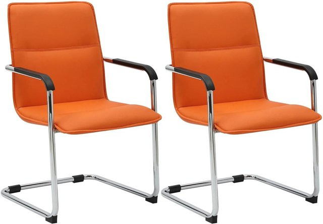 CLP 2er Set Freischwinger Seattle Esszimmerstühle aus Kunstleder in Orange mit Armlehnen - Bild 1