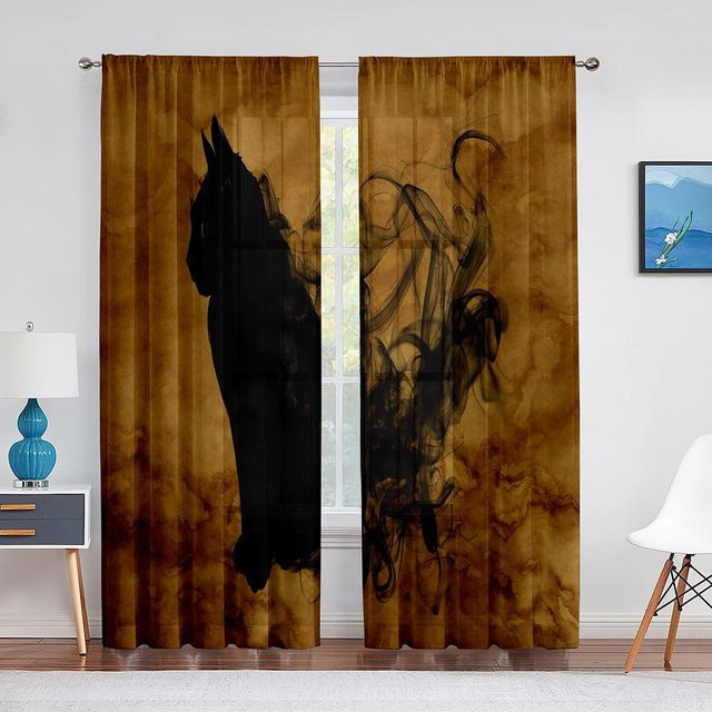 Transparenter Chiffon-Vorhang mit schwarzem Katzen-Motiv von Super Six, Farbe Schwarz, B/H: 100 x 250 cm - Bild 1