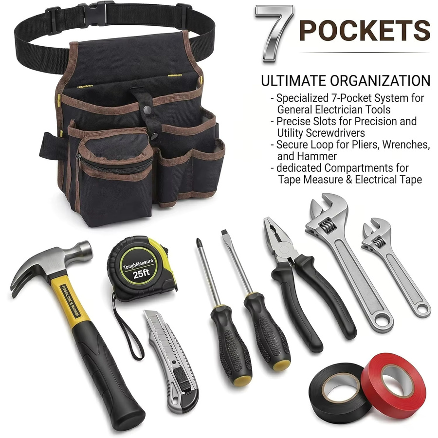 XMSJ Werkzeuggürtel Elektriker-Werkzeugtasche mit Hammerhalter und Organizer in Blau oder Schwarz - Bild 5