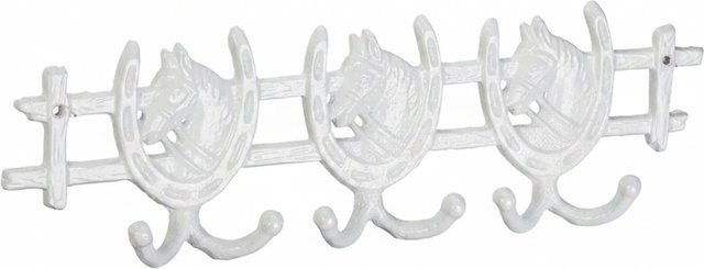 Relaxdays Garderobenleiste aus Gusseisen in Weiß mit 6 Haken und Pferde-Design, H x B x T: 11 x 36,5 x 3,5 cm - Bild 1