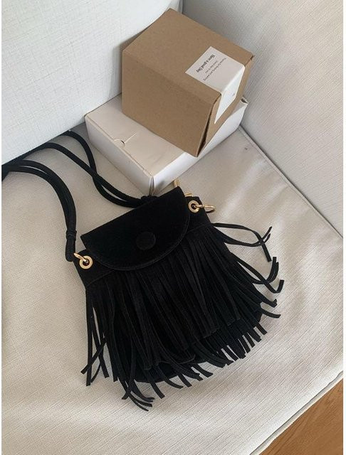 Schultertasche Wildleder, Quaste, grau, Damen - Bild 1