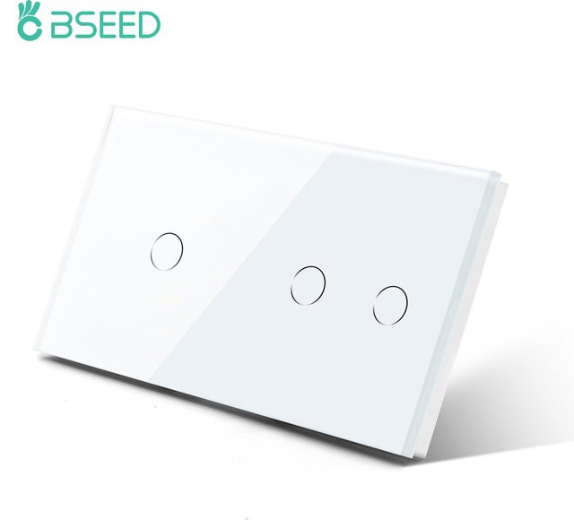 BSEED Doppelwandiger Touch-Schalter mit Lichtsensor aus Kristallglas, Wasserdichtes Panel mit blauer Hintergrundbeleuchtung, EU-Standard - Bild 1