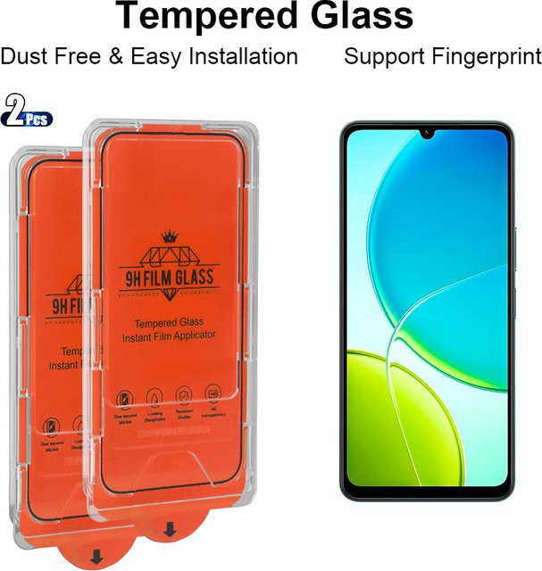 2 Stück HD gehärtetes Glas Displayschutzfolie für Vivo T4x T3x Y58 Y04 Y300 Y300t Y300i Y200 GT Y200t Y200i Y200e in Transparent mit Fingerabdruck-Entsperrung - Bild 1