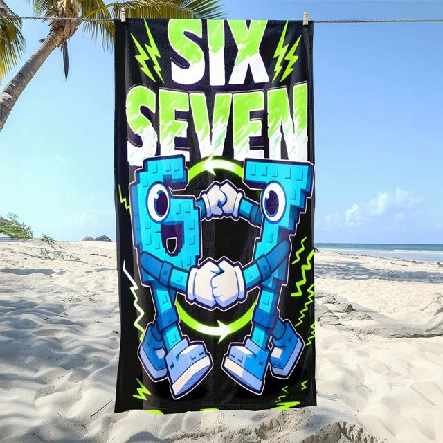 Six Seven 67 Strandtuch von JMG Household Supplies, schnelltrocknend und leicht, Polyester, Mehrfarbig, B: 80 cm, L: 160 cm - Bild 1