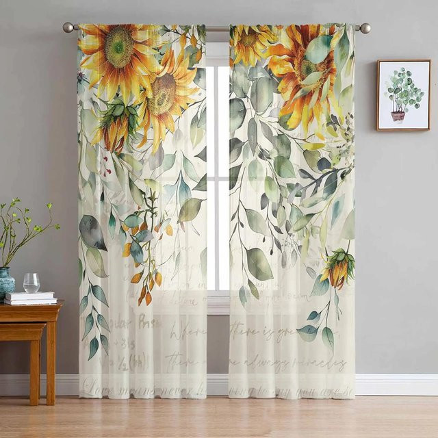 Yiran Furniture Transparenter Vorhang mit Papagei und Rosen-Blumenmuster im Retro-Stil, Tüll-Voile-Organza-Drapierung, B: 135 cm, H: 115 cm - Bild 1