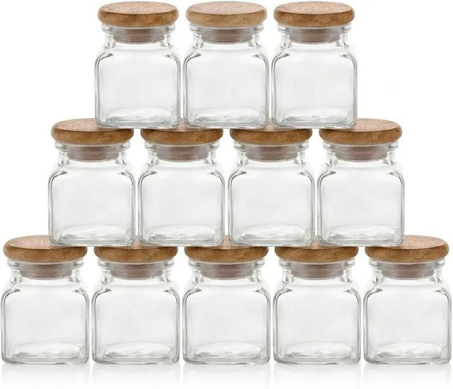 HolzFee Gewürzglas Set aus Glas mit luftdichtem Deckel, 12 Stück, transparent, 120 ml pro Glas - Bild 1