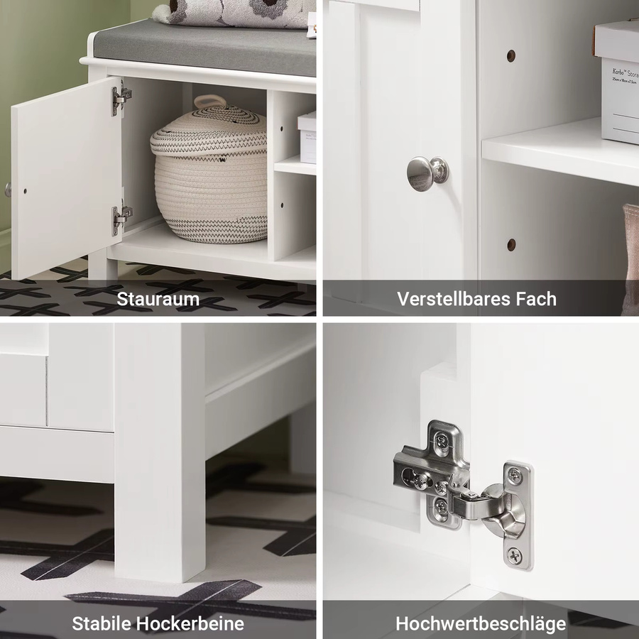 SoBuy FSR35-W Schuhschrank und Garderobenbank mit Sitzkissen in Weiß, B/T/H: 105 x 43 x 35 cm - Bild 4