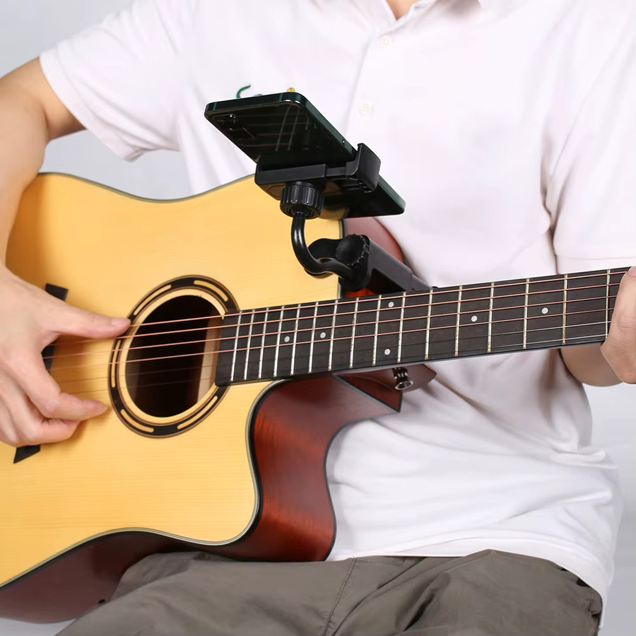 Verstellbare Mehrzweck-Gitarren-Halterung für Smartphone und Kamera in Schwarz für Video-Streaming und Freisprechanrufe - Bild 2