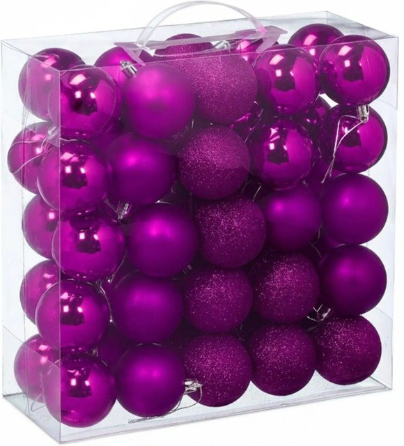 Relaxdays Weihnachtskugeln im 50er Set aus Kunststoff in Pink, bruchsicher, Durchmesser: 7 cm - Bild 1